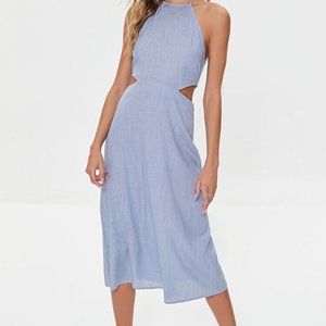 Forever 21 Cut Out Halter Midi Dress NWT Blue Linen SMALL